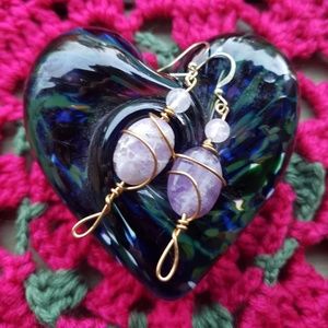 Wire wrapped Amethyst and Quartz earrings 🌙